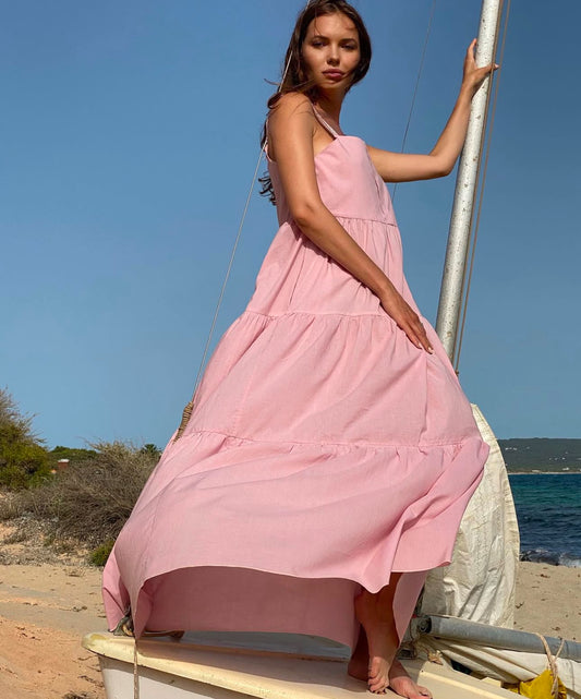 COTTON DRESS WITH RHINESTONE STRAPS