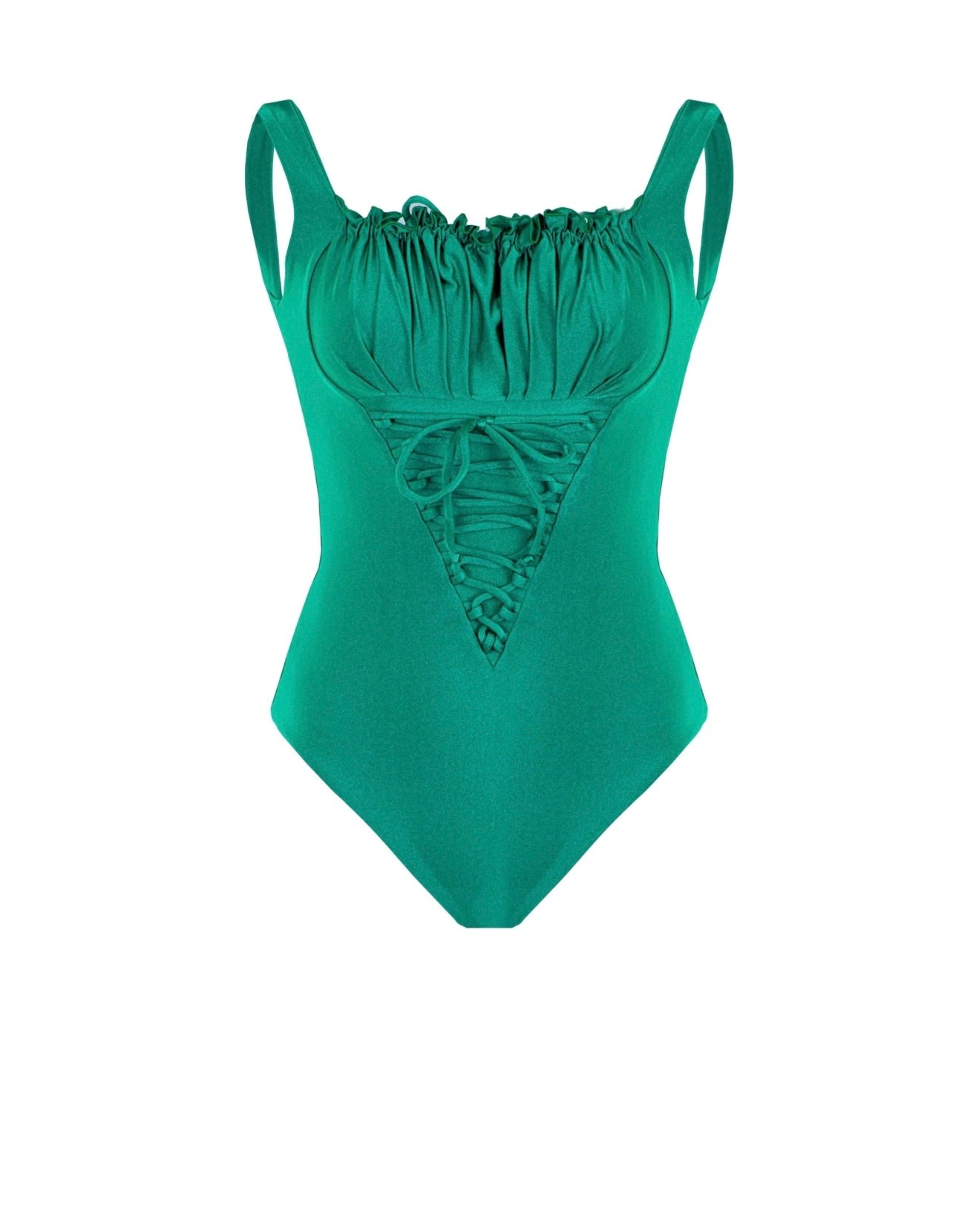SCARLETT ONE-PIECE CORSET SWIMSUIT IN EMERALD GREEN COLOR