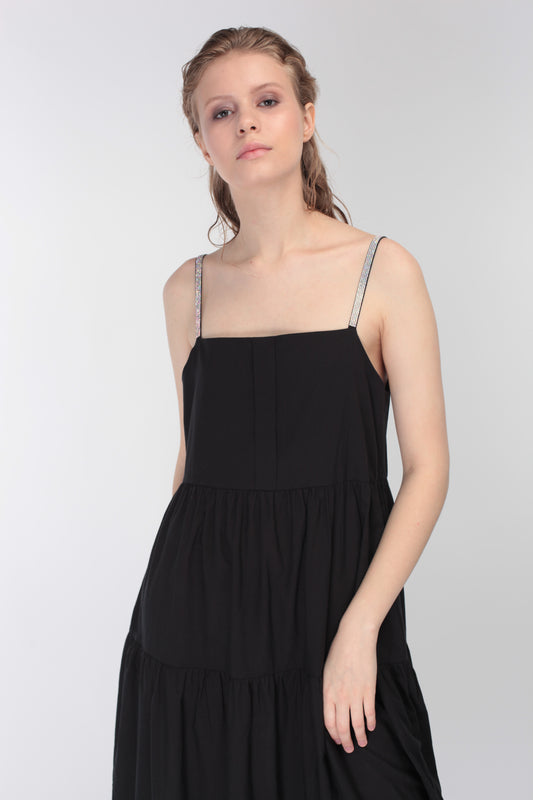 COTTON DRESS WITH RHINESTONE STRAPS
